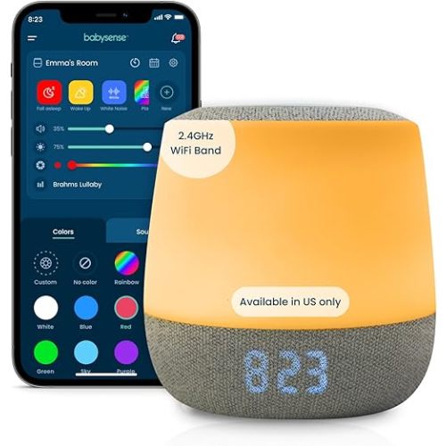 Babysense Dreamer 2.0 Baby Sound Machine with Night Light | 2nd Gen | 28 Soothing Sounds | Toddler Sleep Trainer | App-Controlled White Noise Machine | Sleep Timer | 2.4GHz WiFi | US Only
