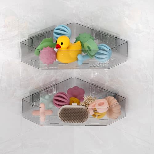 Natheeph Bath Toy Organizer 2-Pack - Grey Large Capacity Bath Toy Storage Holder with Quick-Dry Holes, Space-Saving Corner Shower Caddy for Bathroom & Kitchen