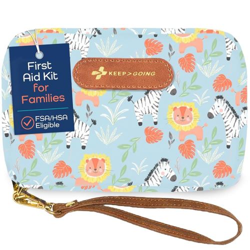 KeepGoing Travel First Aid Kit for Kids – 130 Pc. for Car, Home, Purse, Diaper Bag & Backpack with Latex-Free Bandages - Mini First Aid Kit Travel Size TSA-Approved