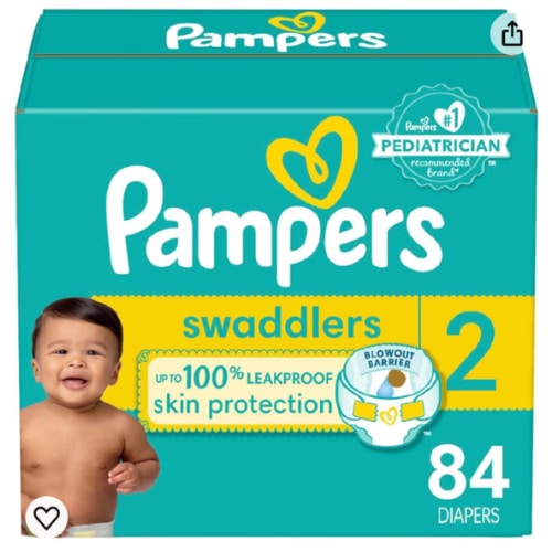 Pampers Swaddlers Diapers - Size 2, 84 Count, Ultra Soft Disposable Baby Diapers