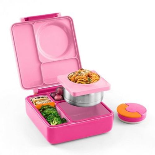 OMIEBox Insulated Bento Lunch Box with Leakproof Thermos Food Jar 3 Compartments - Pink: Plastic & Stainless Steel Construction for Ages 3+