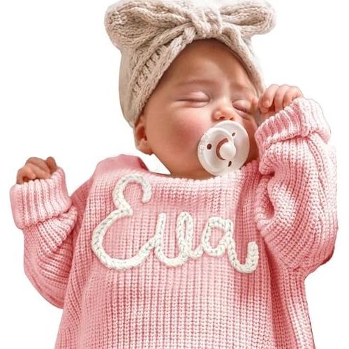 Personalized Baby Knit Sweater, Custom Baby Sweater with Hand-Embroidered Name and Monogram, Customized Unique Gift for Baby