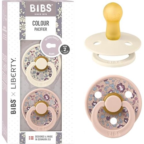 BIBS Liberty Pacifier | 2 Colour Natural Rubber Latex Soothers | BPA Free Dummy Pacifier | Round Nipple | Designed & Made in Denmark | Eloise Blush