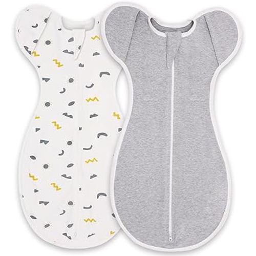 Baby Transition Swaddle Sack with 2 Way Zipper, 2-Pack Transitional Arms in/Out Arms Up Swaddle Sleep Sack 3-6 Months, 100% Cotton Newborn Swaddle Wearable Blanket (Medium)