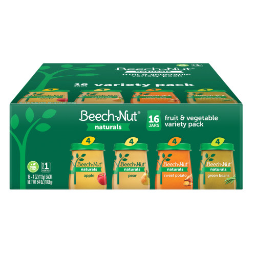 Beech-Nut Naturals Stage 1 Baby Food Variety Pack, Fruit & Vegetable, 4 oz Jar (16 Pack)