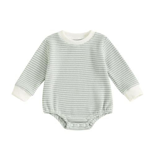VISGOGO Unisex Baby Boy Girl Romper Waffle Newborn Infant Onesie Clothes Long Sleeve Bubble Oversized Romper Bodysuit Top