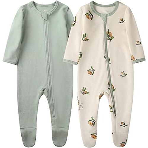 O2 BABY Baby Boys Girls Organic Cotton Zip-Front Sleeper Pajamas, Footed Sleep 'n Play