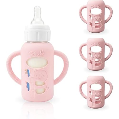 3-Pack Silicone Sleeves for Dr. Brown's Glass Baby Bottles, BPA-Free Drop-Resistant Baby Bottle Sleeves with Handles, Compatible with Dr Brown's Anti-Colic Narrow Glass Baby Bottles (4 oz)