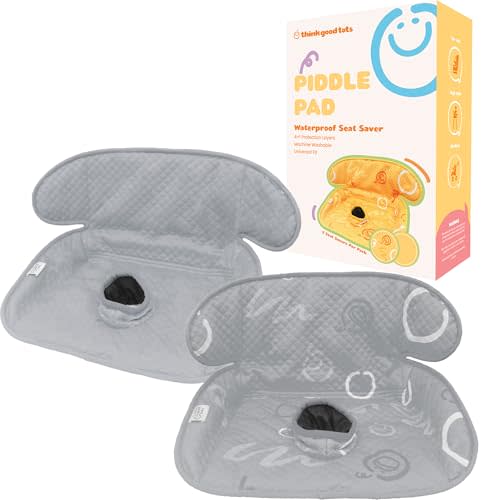 THINK GOOD TOTS Grey Piddle Pad: Waterproof Car Seat Protector for Potty Training Toddlers, Babies - Anti-Slip Backing, Machine Washable, Universal Fit, Stroller (2 Pack)