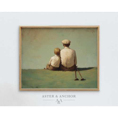 Golf Nursery Decor - Father and Son, Golf Wall Art, Oil Painting Aesthetic, Boys Nursery Decor - Vintage Golf Print - 560
