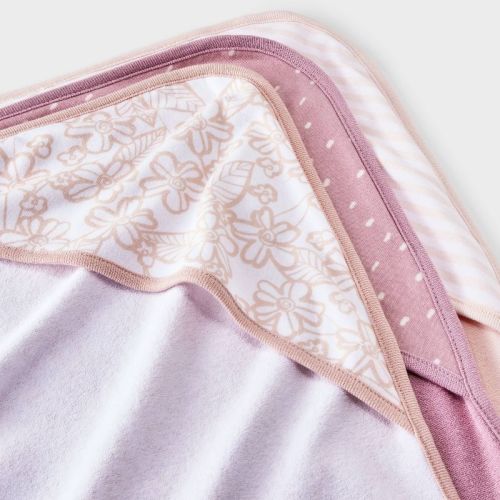 Baby 3pk Hooded Towel - Cloud Island™ Pink: Extra Lightweight Cotton-Polyester Blend, Botanical Floral Design, 30"x30"