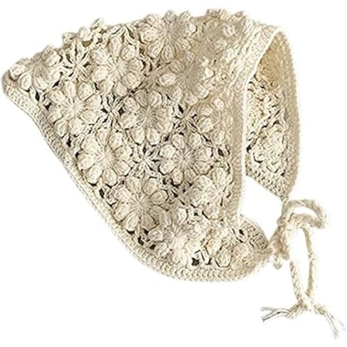 Vintage Crochet Baby Headwear Soft & Breathable Knitting Bandana Headscarf for Infants Girls Hollowed Out Design