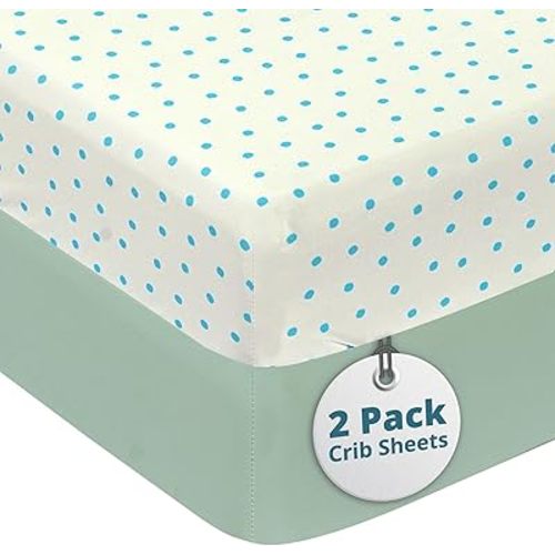 Baby Crib Sheets Neutral - Super Soft Toddler Bed Sheets for Standard Crib Mattress, Crib Sheets for Boys & Girls, Stretchy Knit Fitted Crib Sheet, 2 Pack - Polka Dot-Blue & Cool Blue