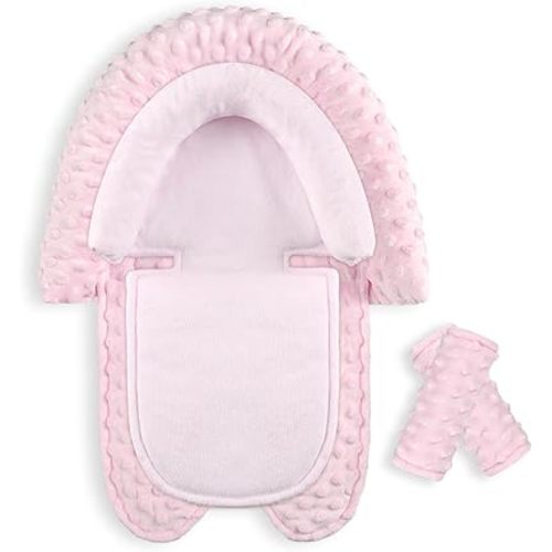 Infant Car Seat Insert, HNHUAMING Baby Car Seat Head & Body Support with 2 Straps Pads, Ultra Soft Newborn Preemie Carseat Insert Cushion for Girls Boys, Fits Car Seat, Stroller, Swing, Bouncer, Pink