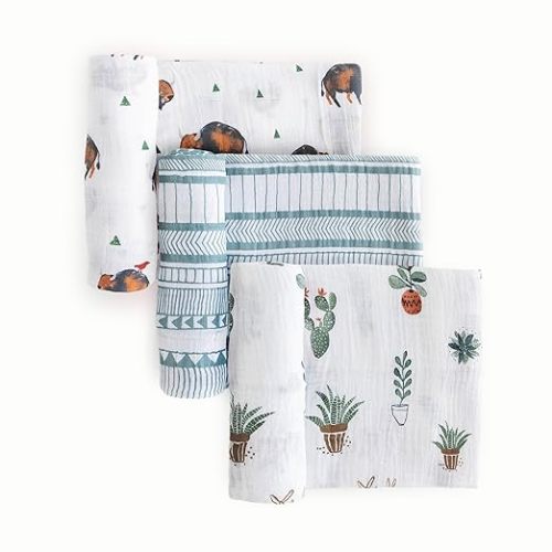 Little Unicorn – Bison Cotton Muslin Swaddle Blanket Set | Set of 3 | 100% Cotton | Super Soft | Newborns and Infants | Large 47” x 47” | Machine Washable