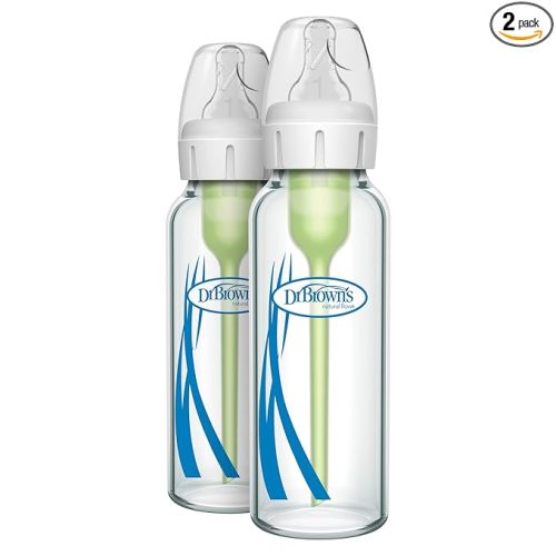 Dr. Brown’s Natural Flow® Anti-Colic Options+™ Narrow Glass Baby Bottle 8 oz/250 mL, with Level 1 Slow Flow Nipple, 2 Pack, 0m+