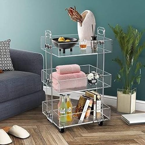 ONELUX 3-Tier Acrylic Utility Rolling Cart, Multifunction Storage Cart On Wheels