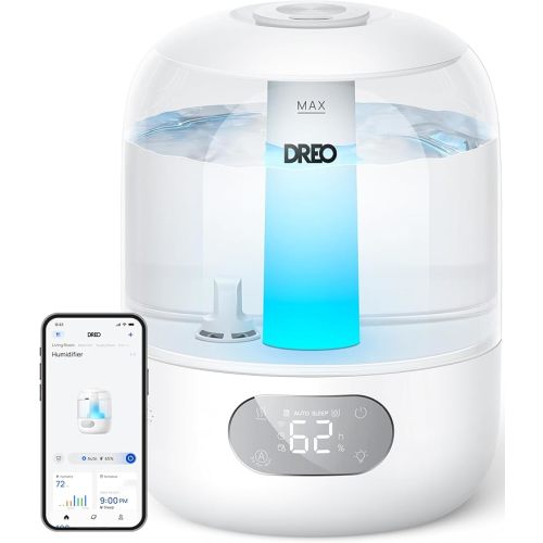 DREO Humidifiers for Bedroom, 3L Top Fill 30H & 26dB Quiet Runtime for Large Room, Cool Mist Ultrasonic Humidifier with Humidity Sensor, Night Light for Home, Baby, Nursery, Plants, New Edition