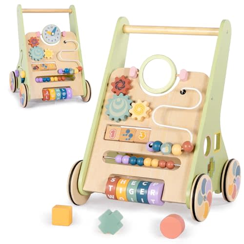 BAUTIA Wooden Baby Walker for 6-12 Months, Montessori Walker Push Toy for Toddlers Learning to Walk, Push Walker Baby Activity Center for Boys and Girls