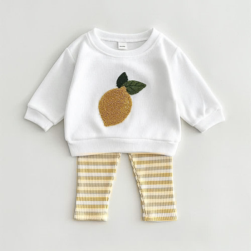 Baby 2-Piece Embroidered Fruit Striped Set