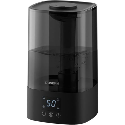 Automatic Humidifiers for Bedroom Large Room, 4.5L Cool Mist Humidifier for Home & Plant with Timer & Humidity Sensor, Last Up to 18H on High Setting, Auto Shut-Off, 360° Nozzle (Black)