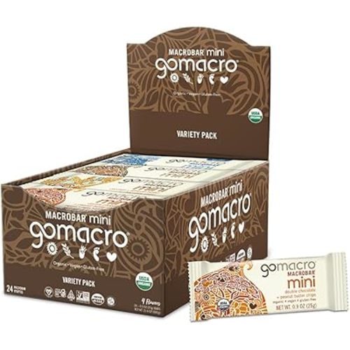 GoMacro MacroBar Mini Organic Vegan Protein Bars - Variety Pack (0.9 Ounce Bars, 24 Count)