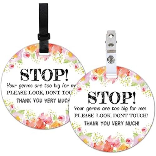 Stop, No Touching Baby Safety Signs - 2 Pack Flower Tags for Car Seat & Stroller (5 Inches)