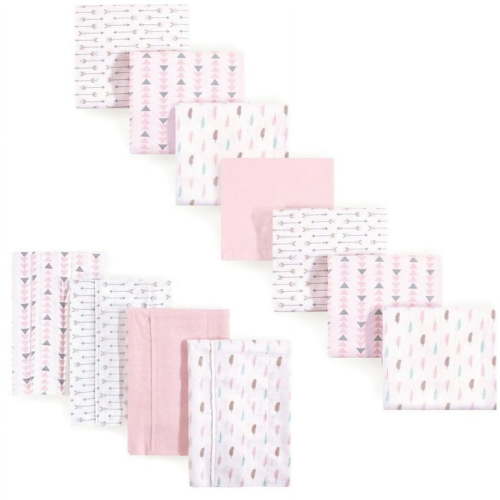 Luvable Friends Infant Girl Cotton Flannel Burp Cloths and Receiving Blankets, 11-Piece, Girl Feathers, One Size