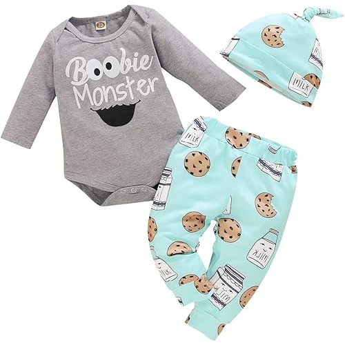 Newborn Infant Baby Clothes Long Sleeve Romper + Pants + Hat 3PCS Outfits Set