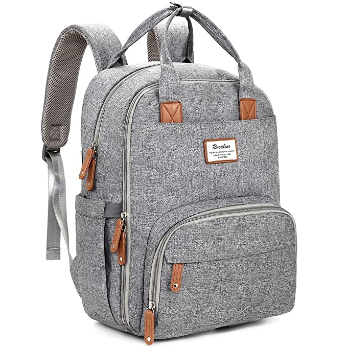 Diaper Bag Backpack - Grey, Multifunction Travel Back Pack Maternity Baby Changing Bags, Large Capacity, Waterproof and Stylish