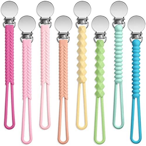 Nuanchu 8 Pieces Silicone Pacifier Clips Baby Pacifier Clip Holder Cute Braid Pacifier Strap with Clip for Baby Girl Boy Keeping Baby Pacifiers, Teethers and Small Toys in Place