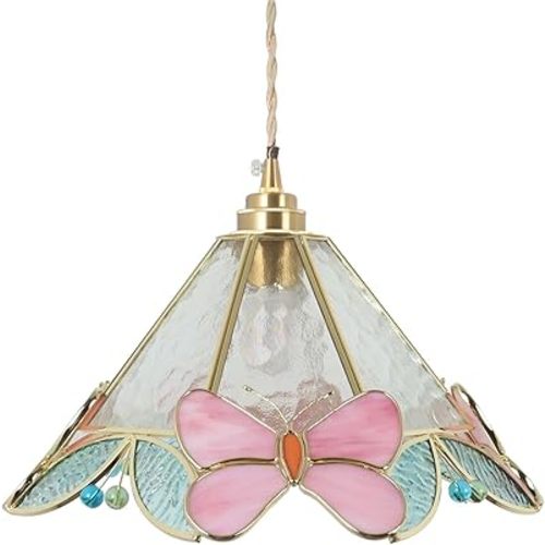 Bieye L10982 Tiffany Style Stained Glass Butterfly Flower Ceiling Pendant Light