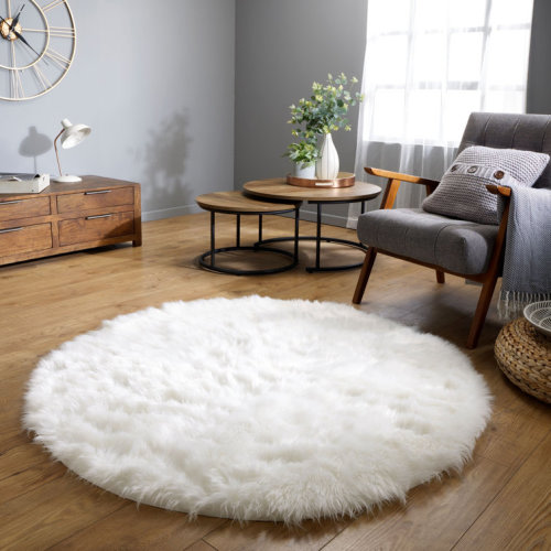 Haja White Fluffy Faux Sheepskin Fur Shag Area Rug