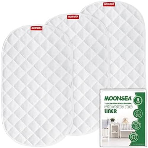 Changing Pad Liner Bassinet Liner Waterproof, Warm On Baby's Back Terry Thick Cushion 3 Count (15"X26.5", White), Washable and Reusable Changing Mats, Bassinet Mattress Pad Liner