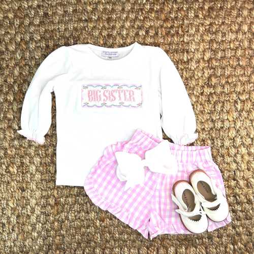 Big Sister Smocked Shirt with long sleeves - (Shorts Sold Separately) Matching Baby Brother & Baby Sister outfits, Gender Reveal, Baby Gift