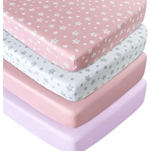 Crib Sheets for Girls 4 Pack, Fitted Crib Sheets for Standard Size Crib and Toddler Mattresses, Soft and Breathable Crib Sheets Baby Gift Girl Set, Pink