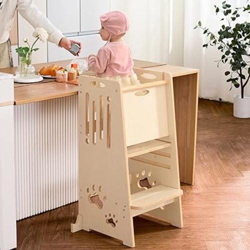 Toddler Standing Tower, Height-Adjustable Step Stool for Kids,Easy to Assemble and Move,Nursery Step Stool for Kitchen and Bathroom,an Assistant for Cultivating Your Child's Independence-Natural
