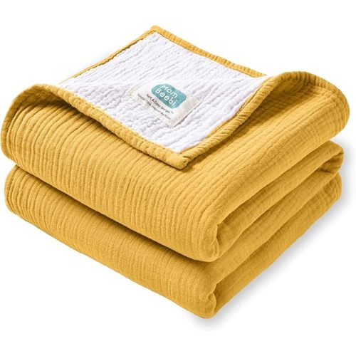 Muslin Baby Blanket, 100% Cotton Newborn Receiving Blanket, Perfect Size 37''x37'' Soft Baby Crib Blanket for Boys and Girls, 4-Layer Muslin Baby Swaddle Blanket (Amber)