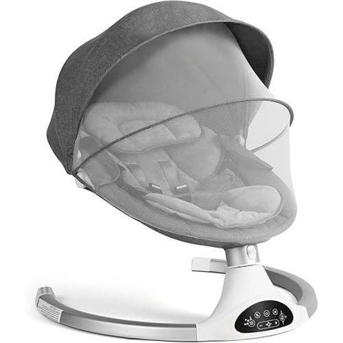 Baby Swing, Remote Control Infant Swing, Baby Rocker with 5 Point Harness, 10 Preset Lullabies, 3 Speeds, 3 Timing Function, for Boy Girl Up to 20 lbs, Grey