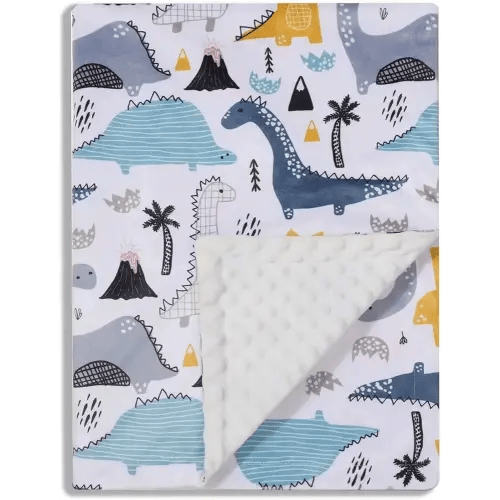 Baby Blanket for Boys Girls Soft Minky with Double Layer Dotted Backing, Color Dinosaurs Printed 30 x 40 Inch Receiving Blanket