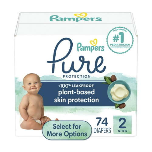 Pampers Pure Protection Diapers Size 2, 74 Count, Shea Butter Enriched, 12hr Leakage Protection