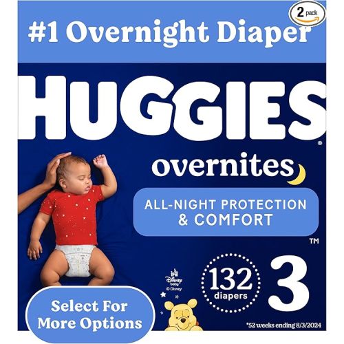Huggies Size 3 Overnites Baby Diapers: Overnight Diapers, Size 3 (16-28 lbs), 132 Ct (2 Packs of 66)