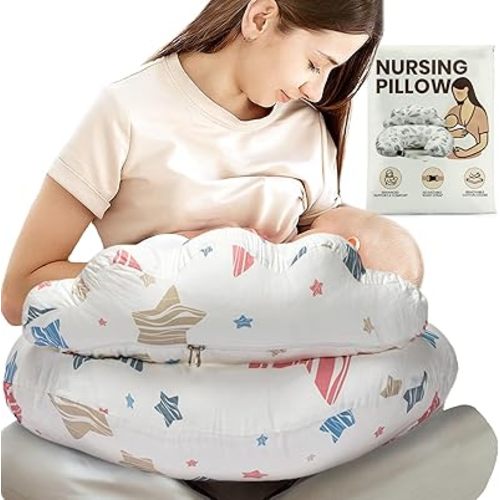 PILLANI Nursing Pillow for Breastfeeding & Bottle Feeding, Original Breast Feeding Pillow for Mom & Baby Support, Removable Cotton Cover, Adjustable Waist Strap, Baby Girl Boy Essentials Must Haves