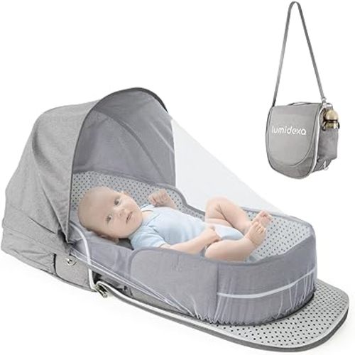 Baby Travel Bassinet Portable Bassinets - Foldable Carry Bag Anti-Pressure Co-Sleeper Bed Infant Travel Crib, Breathable, 2-1 Mosquito and Canopy Travel Pod Travel Bed Mattress