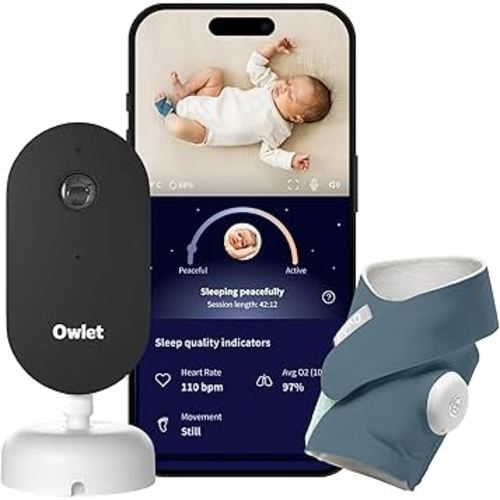 Owlet Dream Duo (3rd Gen) – Smart Baby Monitor with Sock & HD Video Cam, Tracks Pulse Rate, Oxygen Trends & Sleep, 2K HD Video, Cry & Motion Alerts, Temp Monitoring