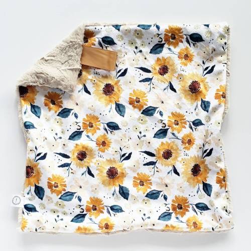 Gold Sunflower Lovey, Floral Lovey, Minky Lovey, Faux Fur Lovey, Floral Lovey, Yellow Lovey, Girl Lovey, Sunflower Lovey, Tan, Gold, Teal