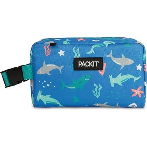 PackIt® Freezable Snack Box, Sea Shark, Built with ECOFREEZE® Technology, Collapsible, Reusable, Zip Closure with Buckle Handle, Designed For Work Snacks, Fresh Snacks On the Go, Adults, and All Ages