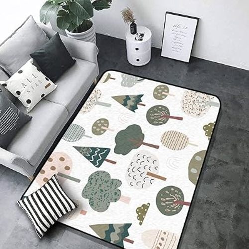 Soft Kids Play Area Rugs 3D Home Seamless Trendy Forest Texture Abstract Hand Drawn Tree Plush Rugs Non Slip Shaggy Carpets for Kids' Bedroom Classroom Playroom Nursery Décor