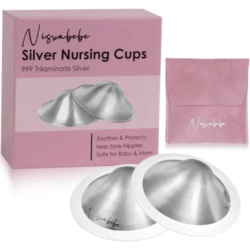 The Original Silver Nursing Cups-Nipple Shields for Breastfeeding Newborn-Breast Feeding Essentials Must Haves-Nipple Covers to Protect Nursing Nipples,Trilaminate 999 Silver,Regular Size