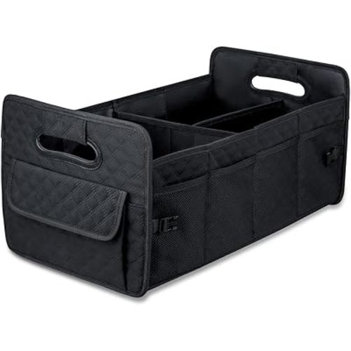 JiatuA Car Trunk Organizer for SUV, Car Storage Organizer Collapsible Multi Compartment Container Box Adjustable Car Accessories for Women Men, Black